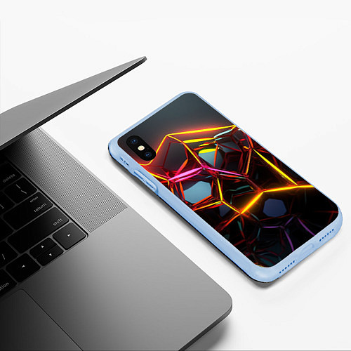 Чехол iPhone XS Max матовый Неоновые трубки абстракция / 3D-Голубой – фото 3