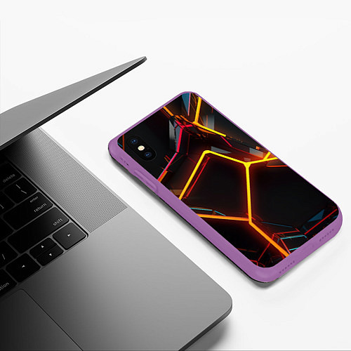 Чехол iPhone XS Max матовый Неон на черном фоне / 3D-Фиолетовый – фото 3