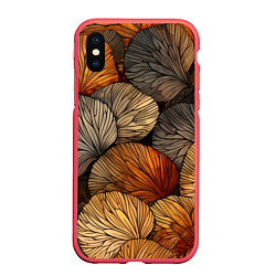Чехол iPhone XS Max матовый Листья желтые, цвет: 3D-красный
