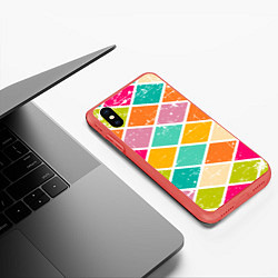 Чехол iPhone XS Max матовый Весёлые ромбики, цвет: 3D-красный — фото 2