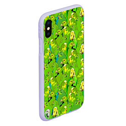 Чехол iPhone XS Max матовый Зеленые волнистые попугайчики, цвет: 3D-светло-сиреневый — фото 2