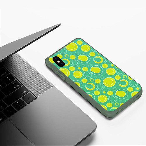 Чехол iPhone XS Max матовый Теннисные мячики / 3D-Темно-зеленый – фото 3