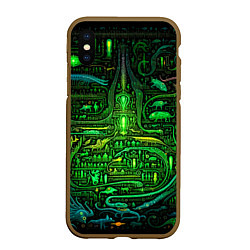 Чехол iPhone XS Max матовый Психоделика в зеленом - нейронная сеть, цвет: 3D-коричневый
