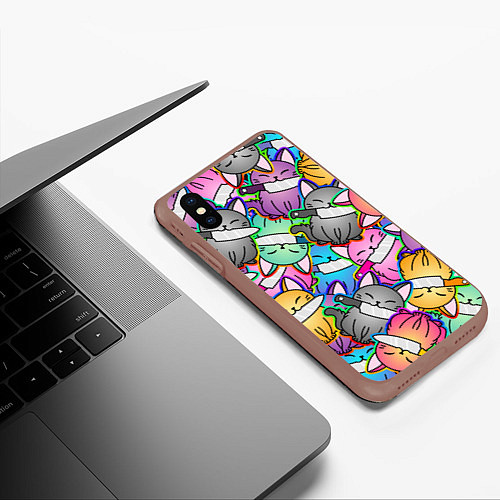Чехол iPhone XS Max матовый Перенаселение котиков / 3D-Коричневый – фото 3