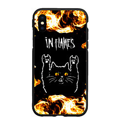 Чехол iPhone XS Max матовый In Flames рок кот и огонь, цвет: 3D-черный