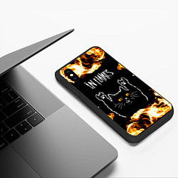 Чехол iPhone XS Max матовый In Flames рок кот и огонь, цвет: 3D-черный — фото 2