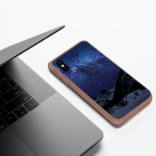 Чехол iPhone XS Max матовый Снежные горы и космос / 3D-Коричневый – фото 3