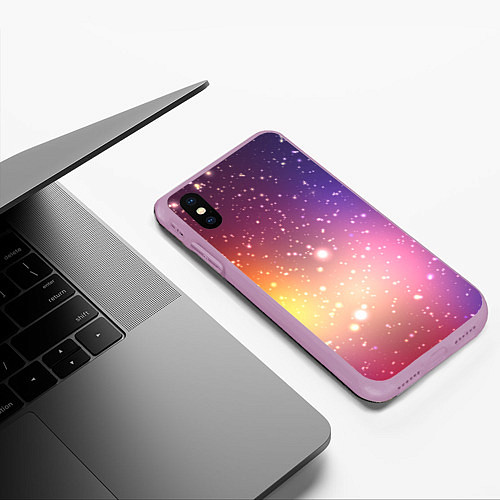 Чехол iPhone XS Max матовый Желто фиолетовое свечение и звезды / 3D-Сиреневый – фото 3