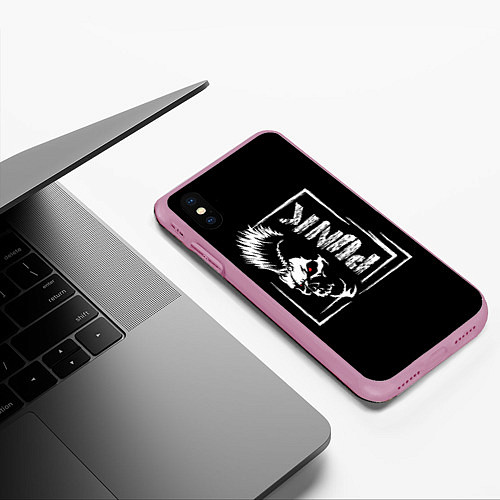 Чехол iPhone XS Max матовый Панк - череп с ирокезом / 3D-Розовый – фото 3