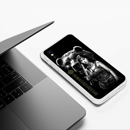 Чехол iPhone XS Max матовый Медведь и девушка воин / 3D-Белый – фото 3