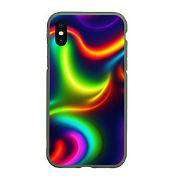 Чехол iPhone XS Max матовый Неоновые радужные разводы, цвет: 3D-темно-зеленый