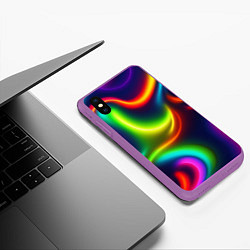 Чехол iPhone XS Max матовый Неоновые радужные разводы, цвет: 3D-фиолетовый — фото 2