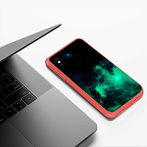 Чехол iPhone XS Max матовый Зелёная галактика Midjourney / 3D-Красный – фото 3