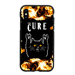 Чехол iPhone XS Max матовый The Cure рок кот и огонь, цвет: 3D-черный