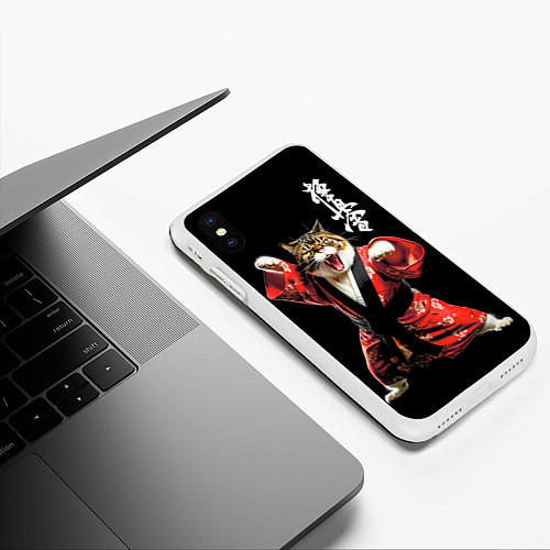 Чехол iPhone XS Max матовый Кот каратист: черный пояс / 3D-Белый – фото 3