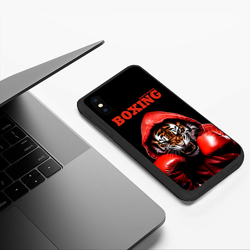 Чехол iPhone XS Max матовый Boxing tiger / 3D-Черный – фото 3