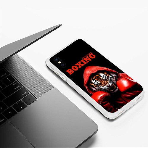 Чехол iPhone XS Max матовый Boxing tiger / 3D-Белый – фото 3