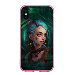 Чехол iPhone XS Max матовый Jinx green Arcane League of Legends, цвет: 3D-розовый