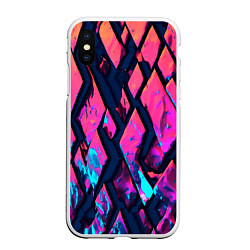 Чехол iPhone XS Max матовый Розово-голубые соты и разломы, цвет: 3D-белый