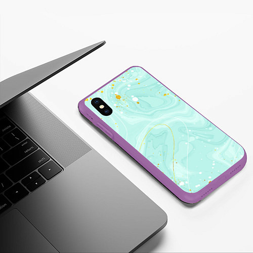 Чехол iPhone XS Max матовый Акварельный голубой фон / 3D-Фиолетовый – фото 3