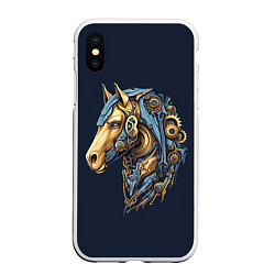 Чехол iPhone XS Max матовый Механический конь, цвет: 3D-белый