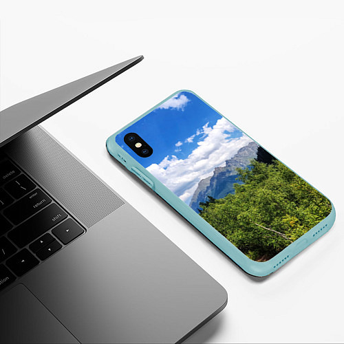 Чехол iPhone XS Max матовый Фото гор / 3D-Мятный – фото 3