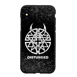 Чехол iPhone XS Max матовый Disturbed с потертостями на темном фоне, цвет: 3D-черный