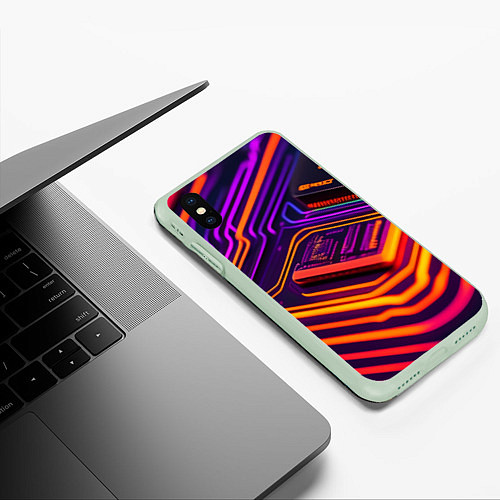 Чехол iPhone XS Max матовый Микрочип / 3D-Салатовый – фото 3