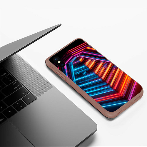 Чехол iPhone XS Max матовый Неоновые трубы / 3D-Коричневый – фото 3