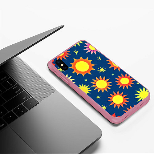 Чехол iPhone XS Max матовый Цветы солнца / 3D-Малиновый – фото 3
