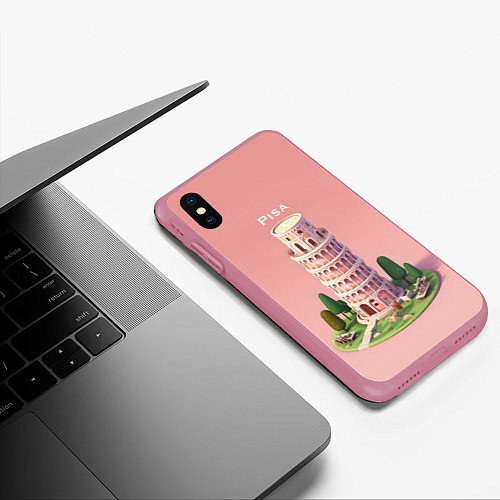 Чехол iPhone XS Max матовый Pisa Isometric / 3D-Малиновый – фото 3