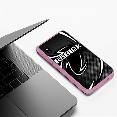 Чехол iPhone XS Max матовый Роблокс - белая линия / 3D-Розовый – фото 3