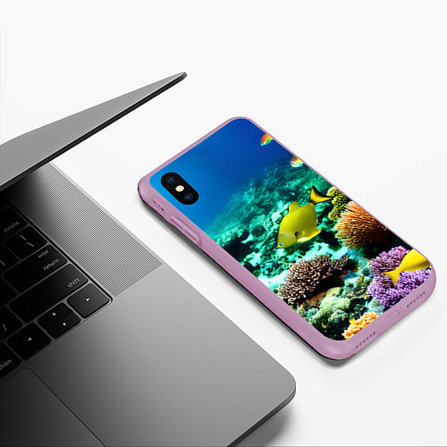 Чехол iPhone XS Max матовый Рыбы на дне моря / 3D-Сиреневый – фото 3