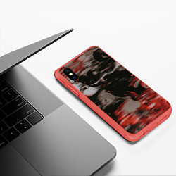 Чехол iPhone XS Max матовый Чёрные и красные волны, цвет: 3D-красный — фото 2
