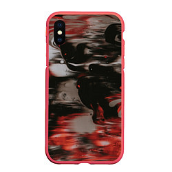 Чехол iPhone XS Max матовый Чёрные и красные волны, цвет: 3D-красный