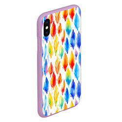 Чехол iPhone XS Max матовый Желто-красно-синие перья тай-дай: паттерн, цвет: 3D-сиреневый — фото 2