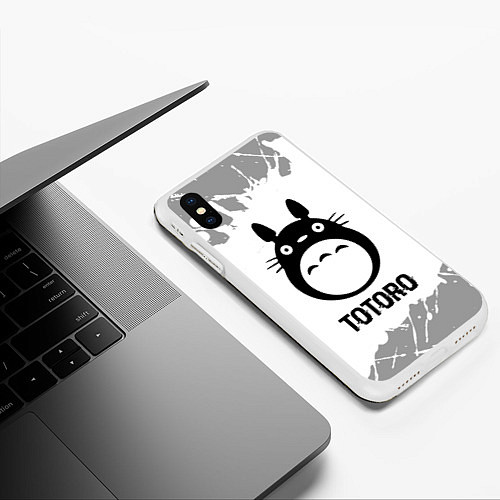 Чехол iPhone XS Max матовый Totoro glitch на светлом фоне / 3D-Белый – фото 3