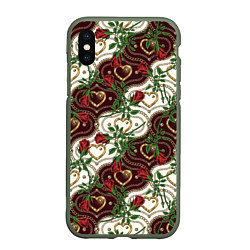 Чехол iPhone XS Max матовый Романтика - сердечки и розы, цвет: 3D-темно-зеленый