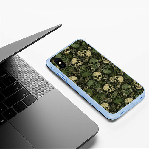 Чехол iPhone XS Max матовый Камуфляж с черепами и грибами / 3D-Голубой – фото 3