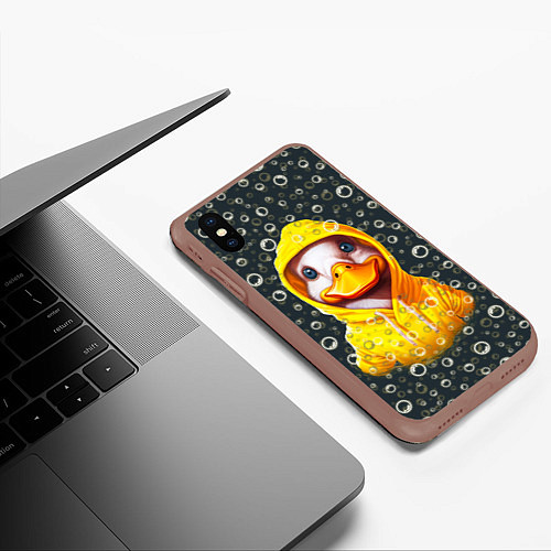 Чехол iPhone XS Max матовый Забавный утёнок в капюшоне / 3D-Коричневый – фото 3