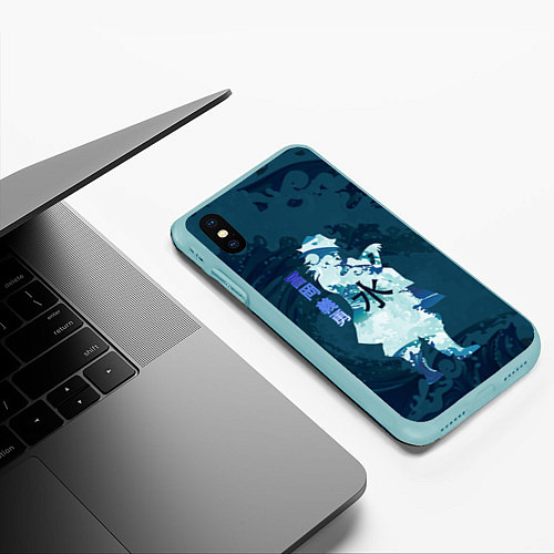 Чехол iPhone XS Max матовый Kimetsu no Yaiba Гию Томиока и волны / 3D-Мятный – фото 3