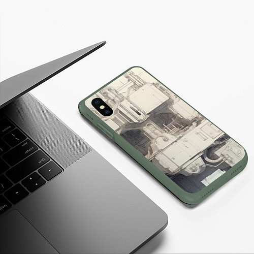 Чехол iPhone XS Max матовый Футуристическая архитектура будущего / 3D-Темно-зеленый – фото 3