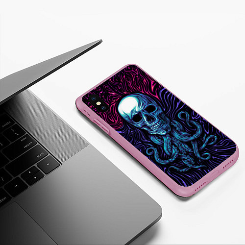 Чехол iPhone XS Max матовый Череп с щупальцами арт / 3D-Розовый – фото 3