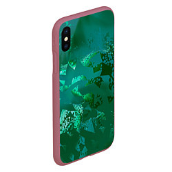 Чехол iPhone XS Max матовый Зелёные обрывки фигур, цвет: 3D-малиновый — фото 2