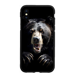 Чехол iPhone XS Max матовый Бурый атакующий медведь, цвет: 3D-черный