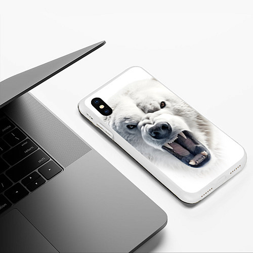 Чехол iPhone XS Max матовый Агрессивный белый медведь / 3D-Белый – фото 3