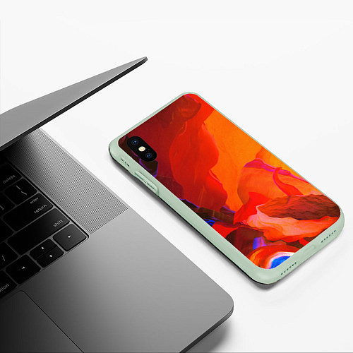 Чехол iPhone XS Max матовый Красно-оранжевый камень / 3D-Салатовый – фото 3