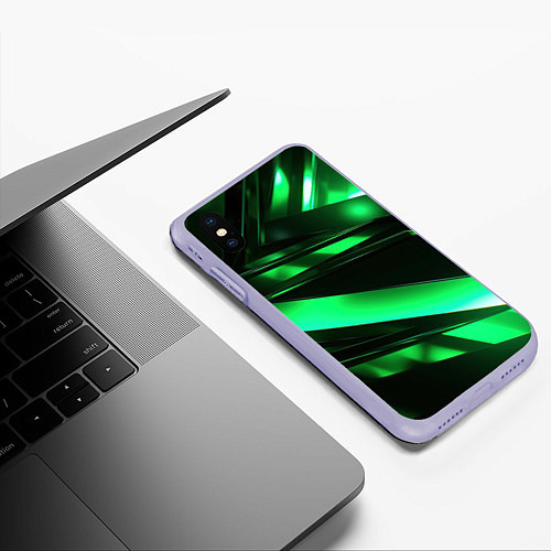 Чехол iPhone XS Max матовый Зеленая неоновая абстракция / 3D-Светло-сиреневый – фото 3