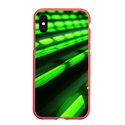 Чехол iPhone XS Max матовый Green neon abstract, цвет: 3D-красный