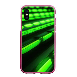 Чехол iPhone XS Max матовый Green neon abstract, цвет: 3D-малиновый